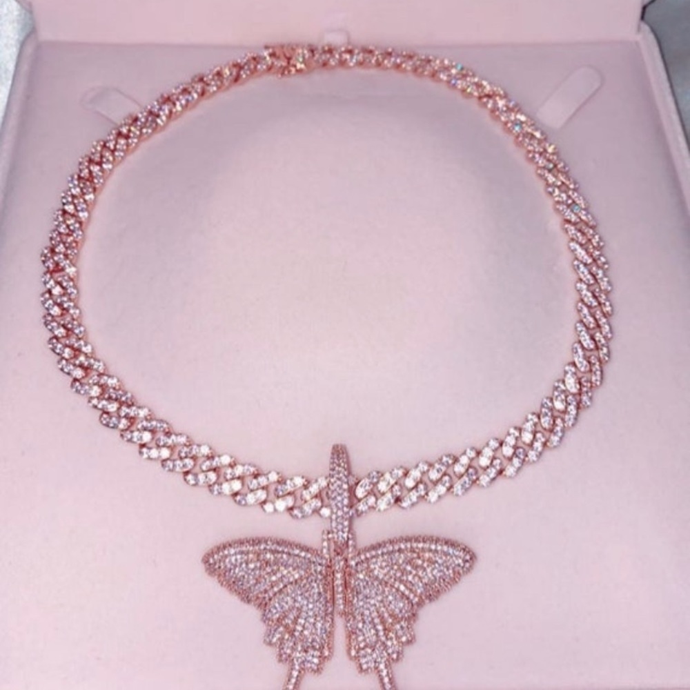 16 inch pink butterfly cuban choker
